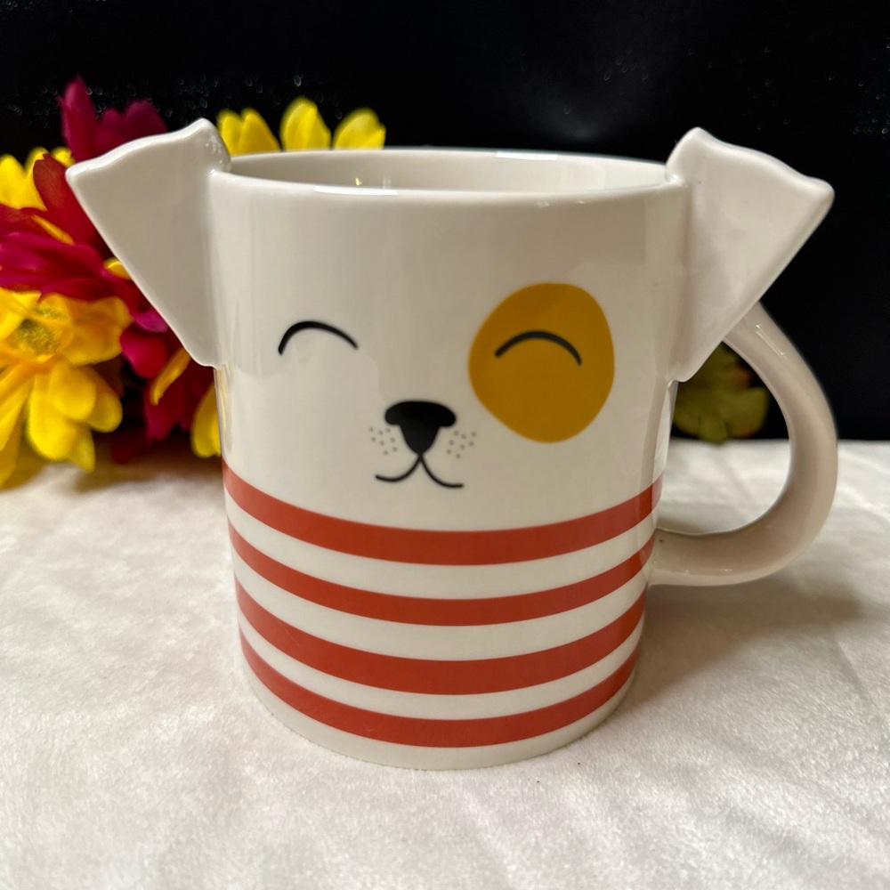 New Parker Lane 16 Oz Figural Red Stripe Dog Mug w/ Ears & Tail.